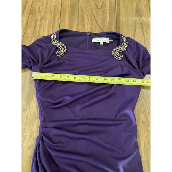 RICKIE FREEMAN TERI JON Crystal Embellished Purple Trumpet Mermaid Gown Dress 2 - Picture 7 of 12